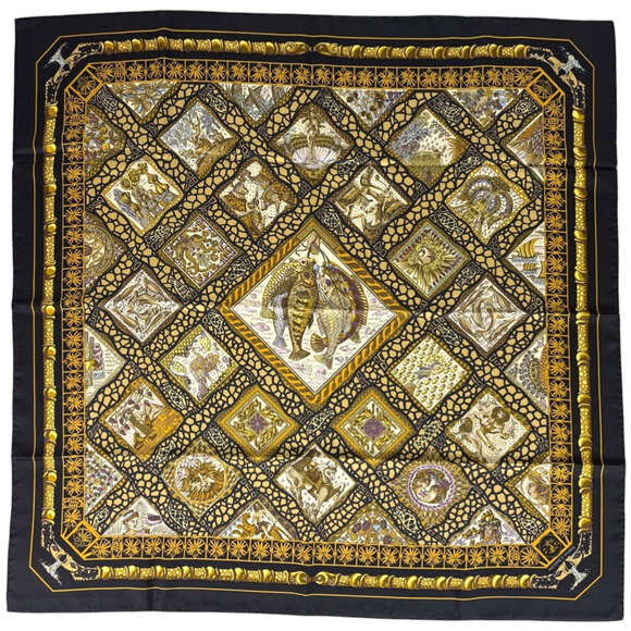 HERMES Authentic Black Silk Scarf